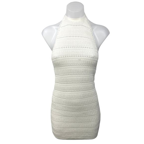 ASOS Design White Halter Crochet Sleeveless Open Back Mini Bodycon Dress Size 0 - Picture 1 of 5